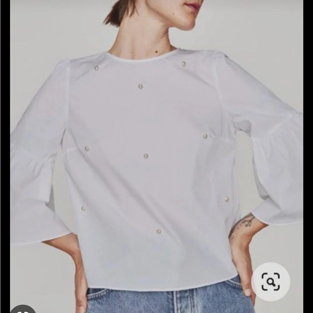 ZARA FAUX PEARL POPLIN BLOUSE